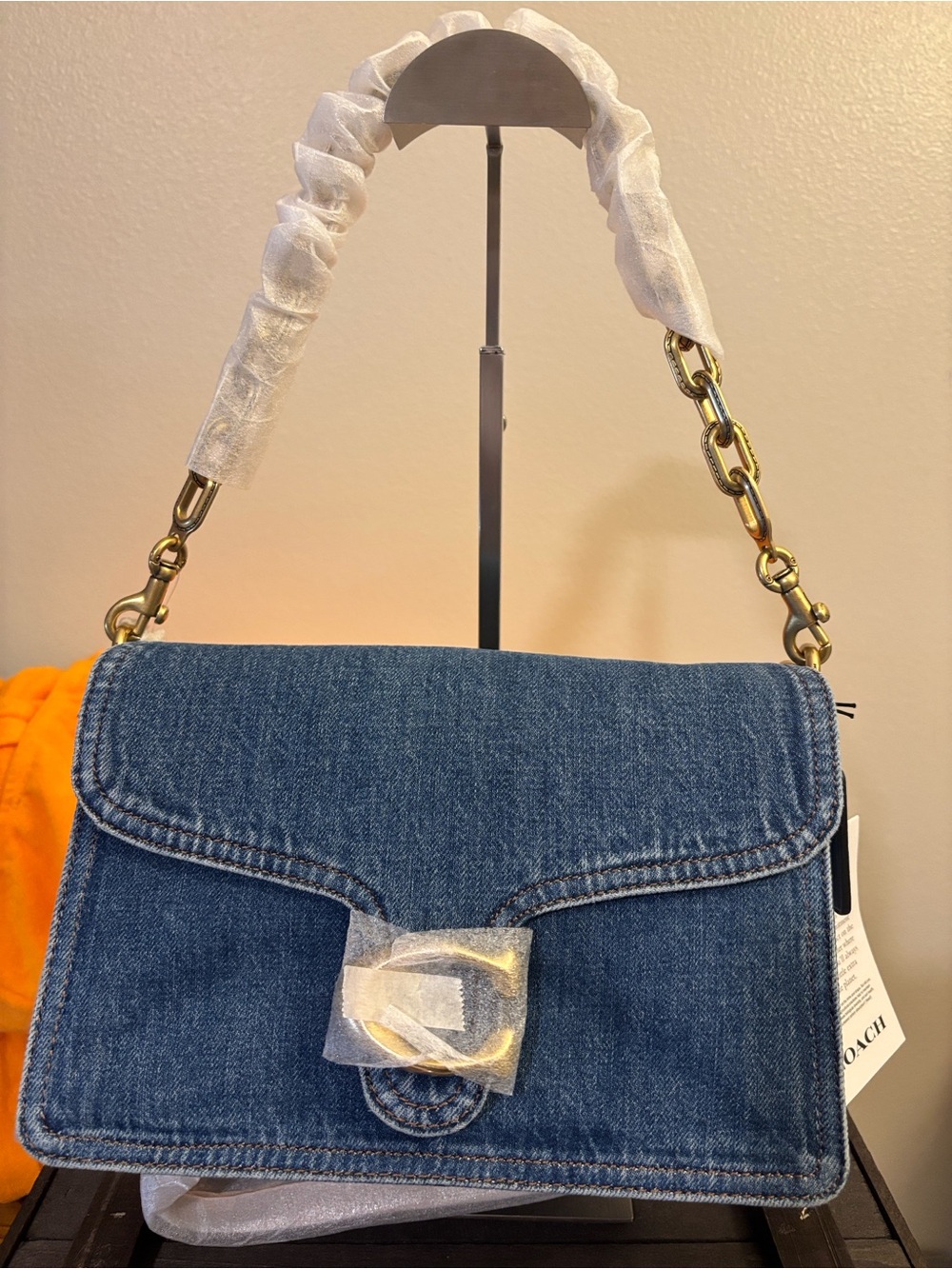 Denim Tabby Shoulder Bag with Gold 'C' Accent - Picture 4 of 4